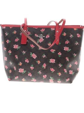Coach city tote bag tossed peony floral print with hangtag F57888